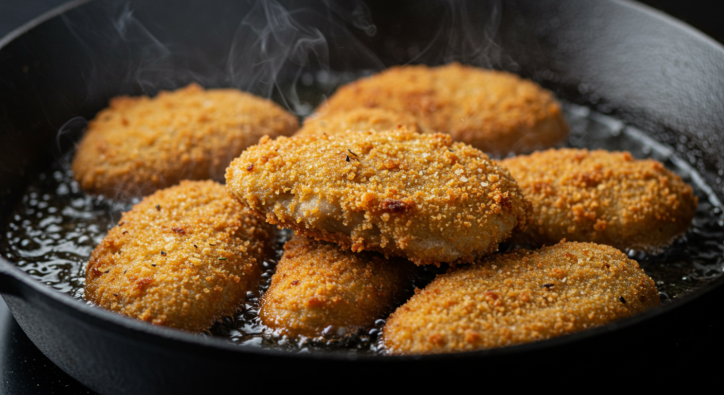 a pan of fried fried chicken nuggling in a skillet