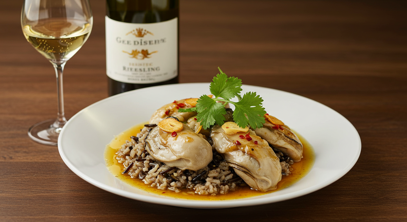 a plate of food with a glass of wine and a bottle of wine