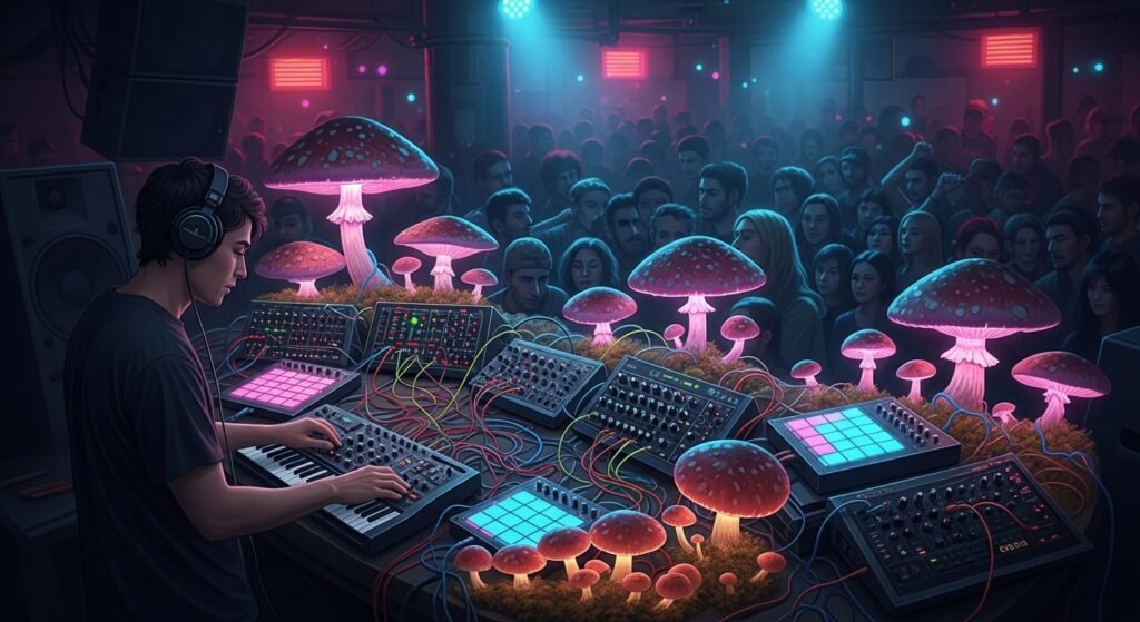 Dj Haciendo musica con sonidos provenientes de hongos