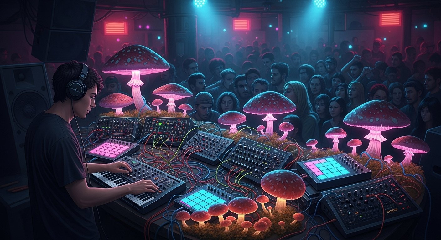 Dj Haciendo musica con sonidos provenientes de hongos